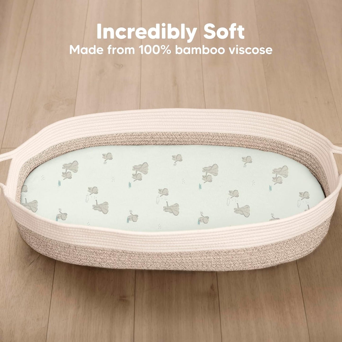 2-Pack Baby Bassinet Sheets Girl, Boy - 33x17 Viscose Derived from Bamboo Bedside Mattress Fitted Bassinet Sheets, Compatible with Halo Bassinest Swivel Sleeper, Baby Delight, Graco (Elly)