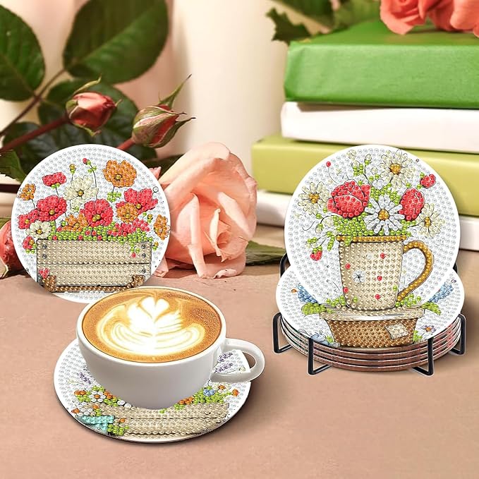 8 PCS Flowers Diamond Art Coasters Kits | Diamond Paintings Coasters
