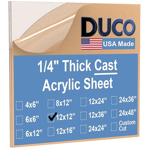 Duco Clear Cast Acrylic Sheets 1/4" Thick 12" x 12"