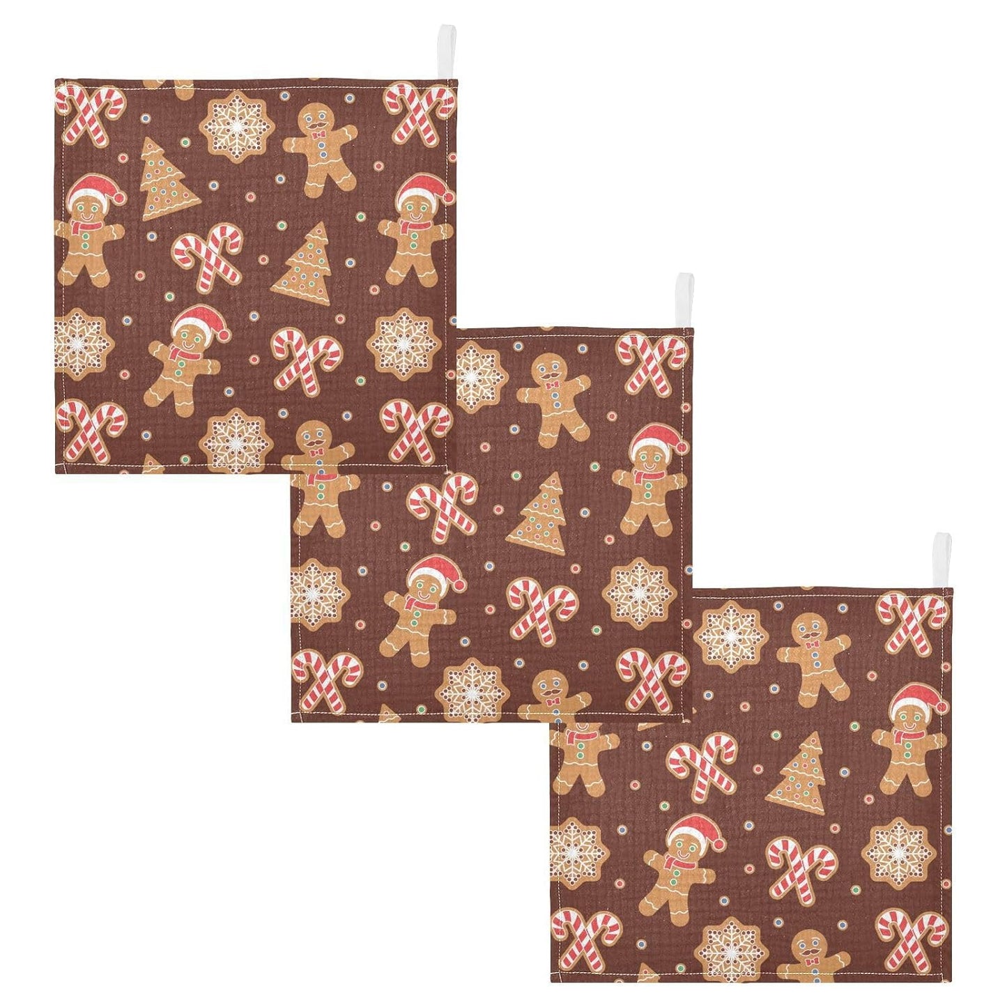 Christmas Gingerbread Candy Muslin Burp Cloths Baby Burp Cloths for Boys Girls Snowflake Tree Baby Muslin Washcloths Baby Essentials for Newborn Soft Absorbent 12x12in, 3 Pack