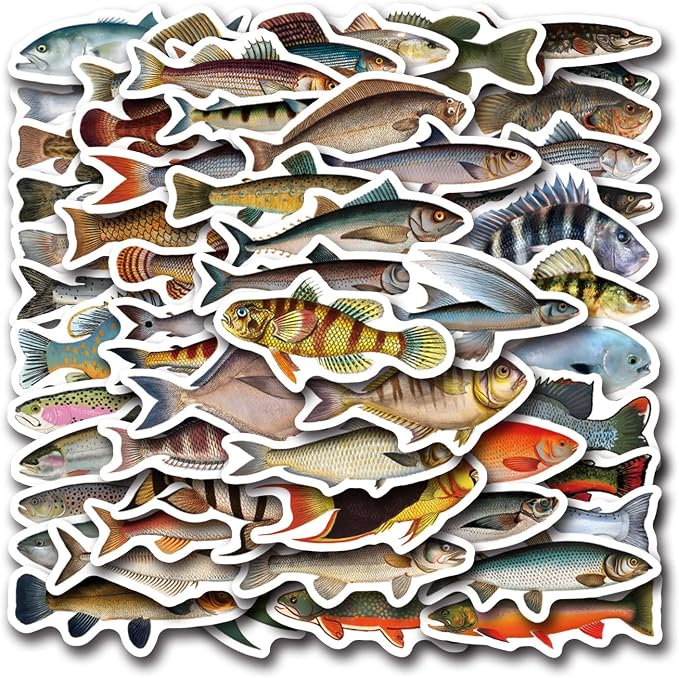57Pcs Deep Sea Fish Stickers Waterproof Vinyl, Ocean Deepwater Fish Decals