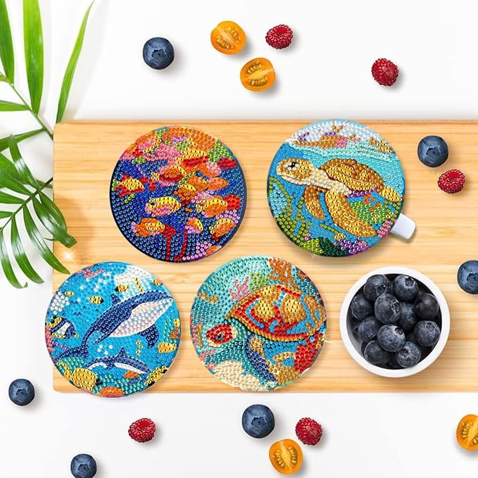 EWJRNSF 8 PCS Small Diamond Art Coasters Kits, Diamond Painting Coasters