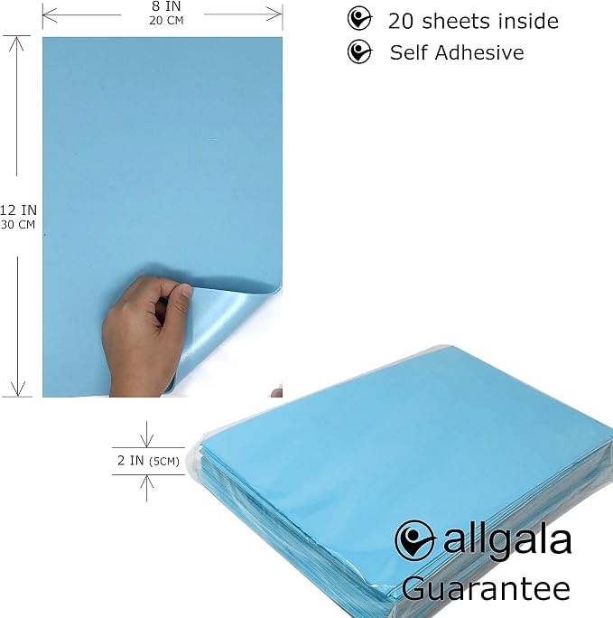 Allgala 20 Pack Self-Adhesive EVA Foam Paper 8x12 Inch Sheets-Light Blue-CF85414