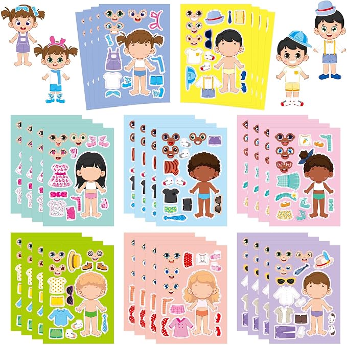 32 Sheets Make a Face and Dress Up Stickers, Make Your Own Stickers