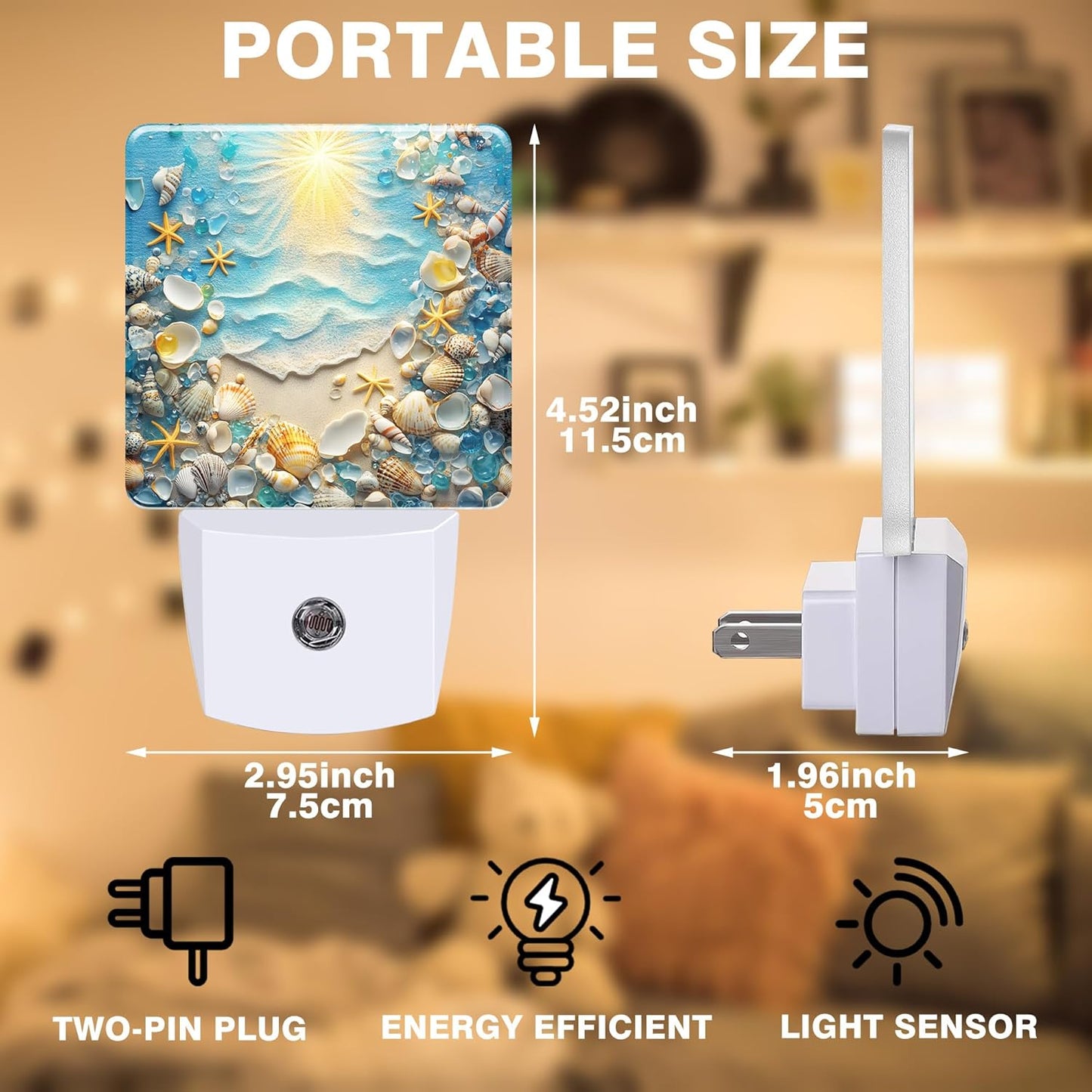 Night Light Seashells and Seastars on Sand Night Lights Plug into Wall Smart Dusk to Dawn Sensor 0.5W Energy Efficient Led Lamp for Men Women Bedroom Bathroom Hallway Stairway Decor