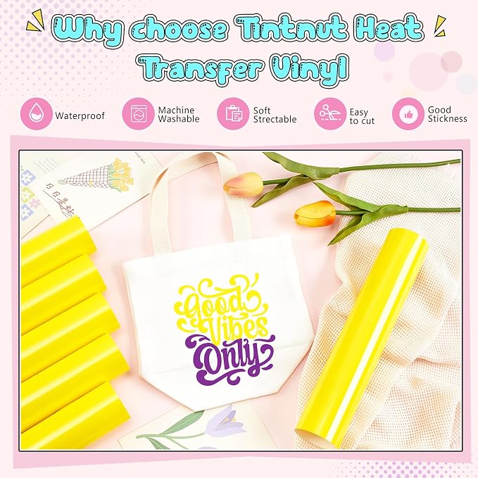 Tintnut Yellow Pear Color Heat Transfer Vinyl, easy cut & weed, stretch washable