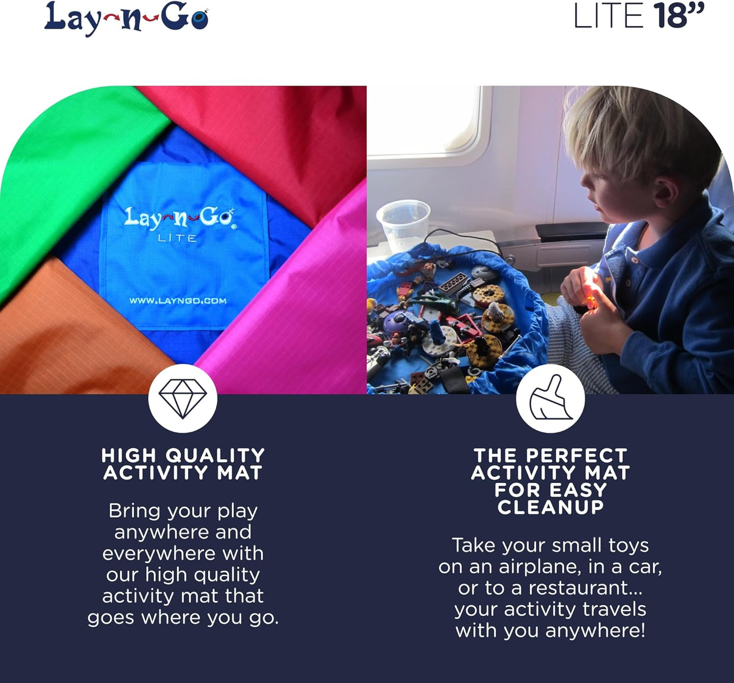 Lay-n-Go 2-in-1 Small Portable Drawstring Toys Storage Organizer and Play Mat for Room and Travel, Made for Kids and Toddlers with a Durable Patented Design