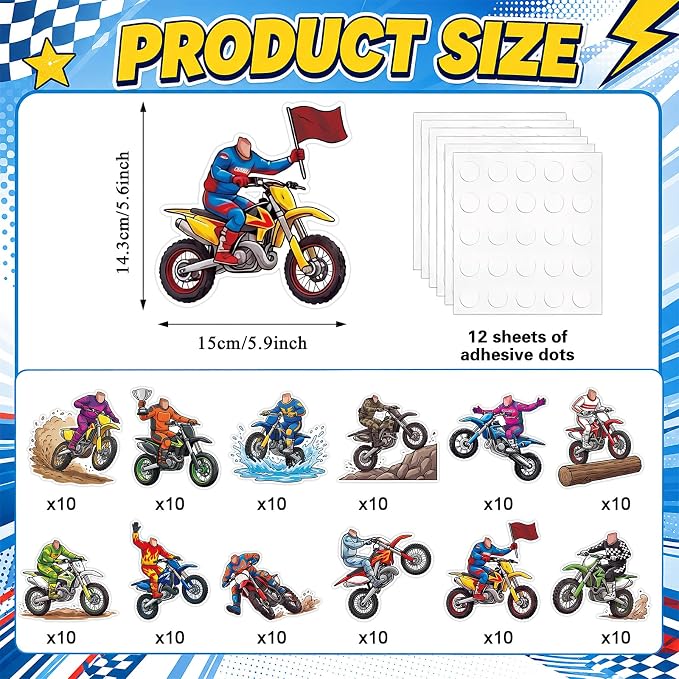 120pcs Motorcycle Avatar Cutouts Motorcycle Bulletin Board Decorations Back to