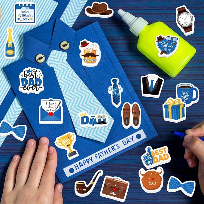 300Pcs Father's Day Foam Stickers, Cute Beard Tie Dad Foam Sticker Self