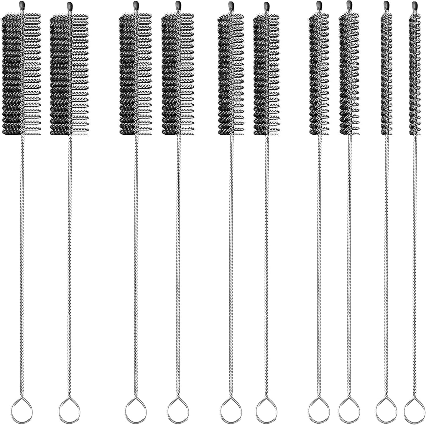 Straw Cleaner Brush Long 10 inch, 10-PCS Straw Brush of Bristles Diameter (5+8+12+16+20mm) for Cleaning Reusable Straws, Sippy Cup, Water Bottles, Tumblers, Tubes Black Color
