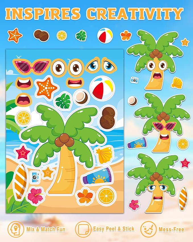 Aowplc 48 Sheets Summer Fun Make-a-Face Sticker Set