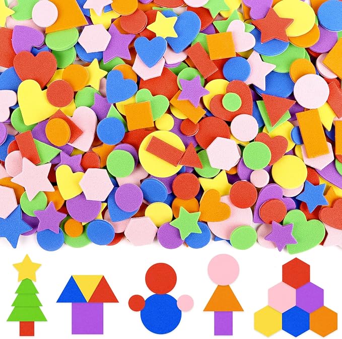 CCINEE 1218 Pcs Foam Stickers 7 Colors Self Adhesive Foam Shapes Sticker