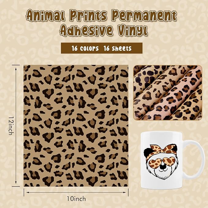 Leopard Boho Permanent Adhesive Vinyl 16 Sheets 12'' x 10'' | Zebra Animal