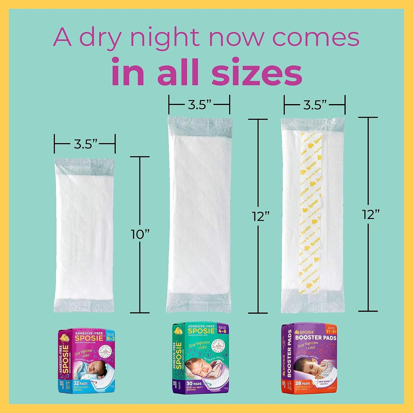 Sposie Booster Pads, Stop Overnight Diaper Leaks, Fits sizes Newborn 1 2 3, No Adhesive for Sensitive Skin, 32 ct