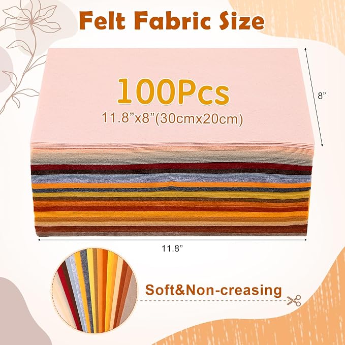 Tegeme 100 Pcs 8 x 12 Inches Felt Fabric Sheet