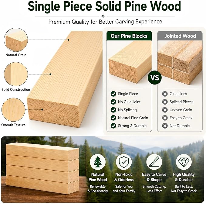 4 Pcs Unfinished Wood Blocks, Wood Carving Blocks