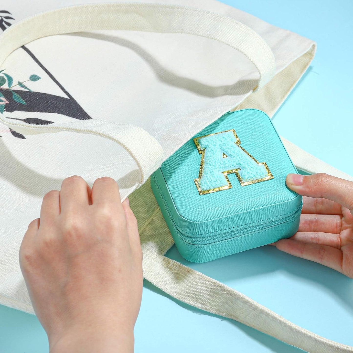 Parima Back to School Jewelry Case, Teen Girls Jewelry Box | High School Travel Accessories | Aqua Blue Small Jewelry Box - Letter N