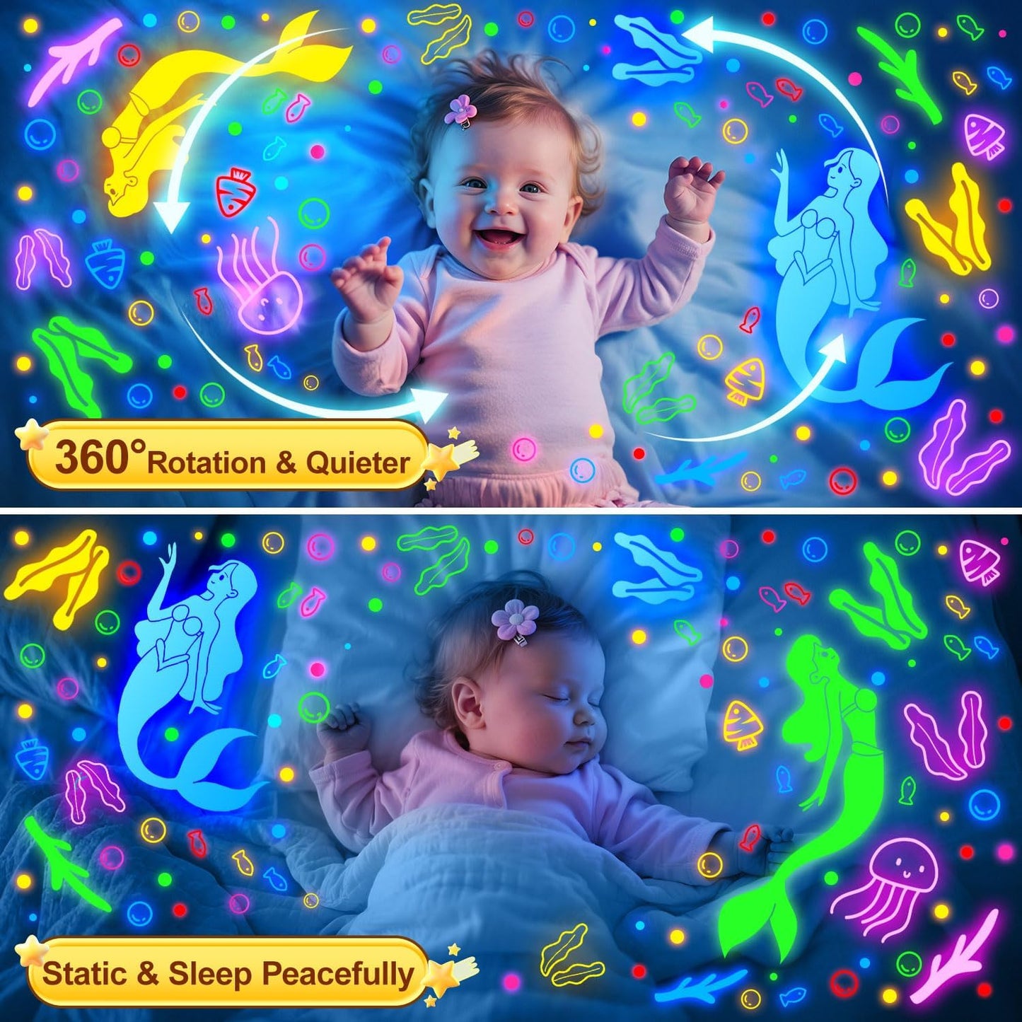 COOLNIGHT Kids Night Light Projector, [93 Lighting+3Films+Remote] Star Projector for Kids, 3 Brightness+3 Timer Star Lights for Bedroom, 360°Rotate + Quieter Stars for Ceiling, Girls Night Light,Gift