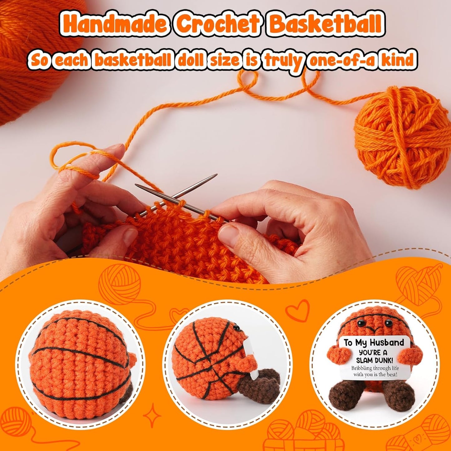 Funny Husband Birthday Gifts from Wife, Handmade Crochet Basketball Decor, Wedding Anniversary Birthday Presents for Him, Best Valentines Day for Men, I Love My Husband