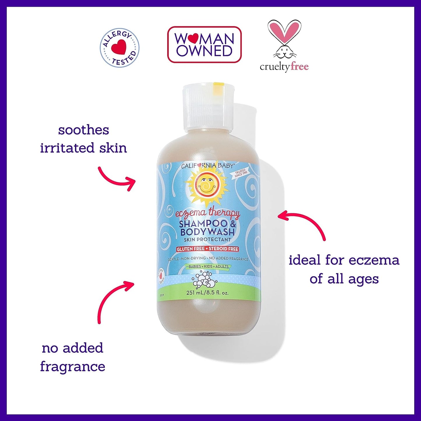 California Baby Eczema Body Wash & Shampoo | Gentle Steroid-Free Eczema Treatment | Colloidal Oatmeal + Aloe Vera | 100% Plant-Based | 8.5 oz.