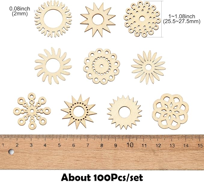 200 pcs Mixed Styles Sunflower Theme Unfinished Wood Cutout Charms Daisy Flower
