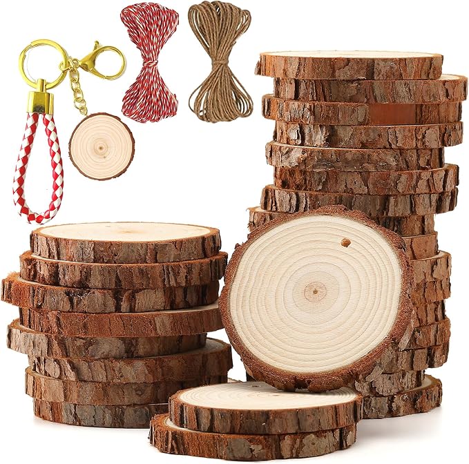 SENMUT Natural Wood Slices 30pcs 2.0"-2.45" Predrilled Wood Circles