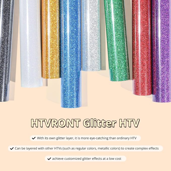 HTVRONT Glitter HTV Vinyl- 10” x 5ft Purple White Glitter Iron On Vinyl |
