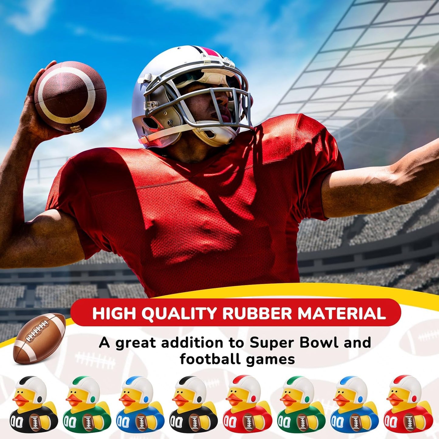 Deekin 24 Pcs Rubber Duck 2 Inch Bulk Sport Party Favors for Birthday Party Decorations Club Player Gift (Football Player)