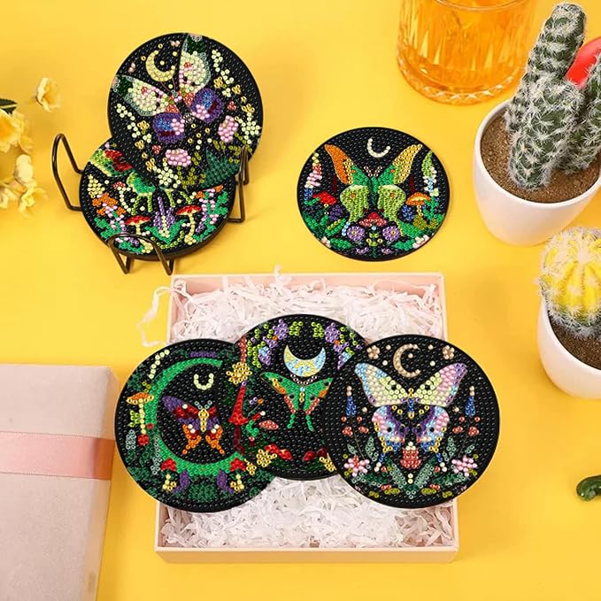 EWJRNSF 10 PCS Butterfly Diamond Art Coasters Kit