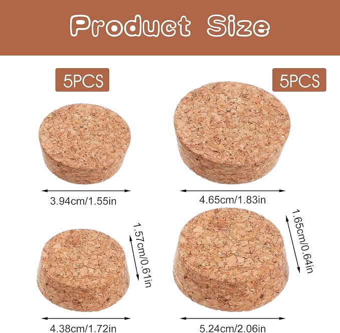 10Pcs Large Cork Stoppers Cork Bottle Stopper Wooden Tapered Corks Plug Beer