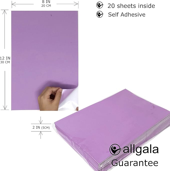 Allgala 20 Pack Self-Adhesive EVA Foam Paper 8x12 Inch Sheets-Lavender-CF85413