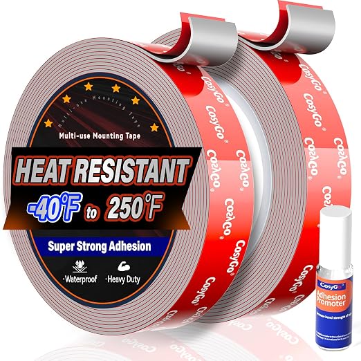 2 Rolls Double Sided Tape Heavy Duty, 15FT Outdoor Heat Resistant Automotive