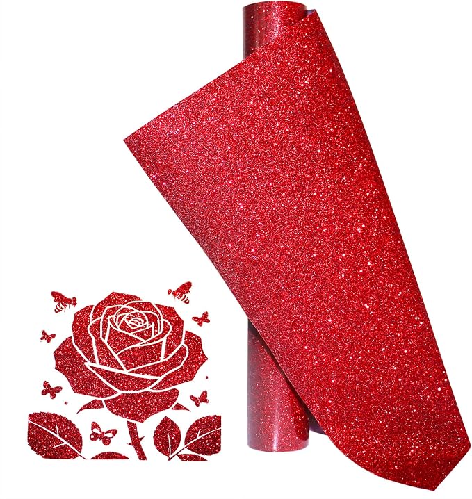 Glitter Red Heat Transfer Vinyl Red HTV Vinyl Roll 12 x 5 Feet Iron on Vinyl