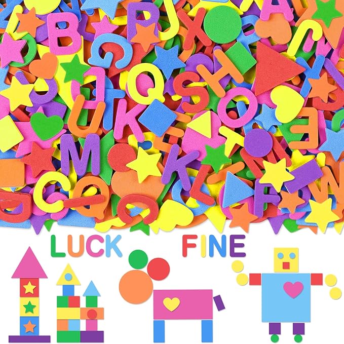 1490Pcs Foam Stickers for Crafts 8Colors Self Adhesive Foam Letter Shape