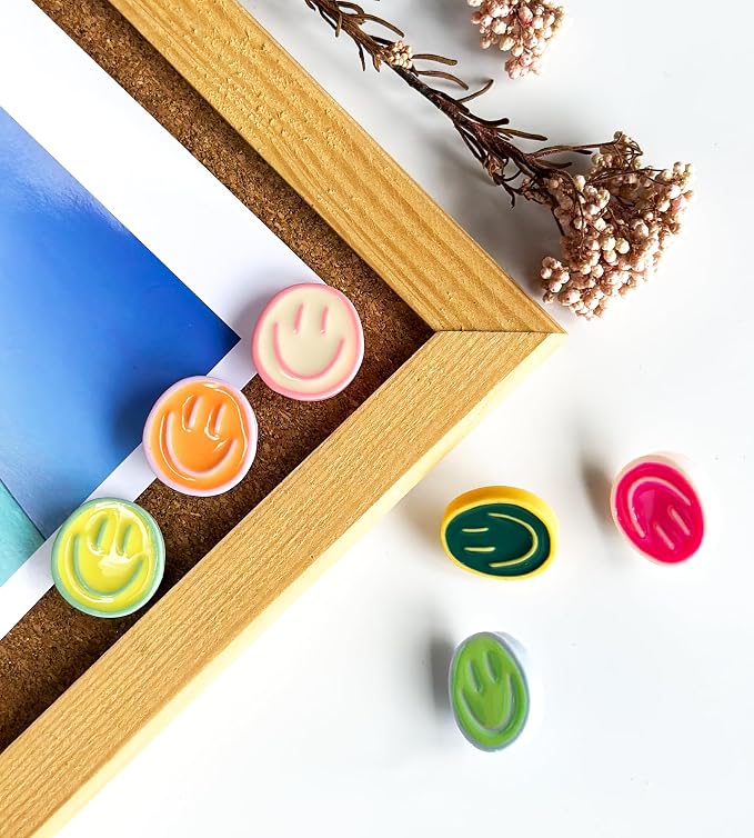 24 Smiley Face Decorative Push Pins, Cute Bulletin Board Push Pins, Thumbtacks