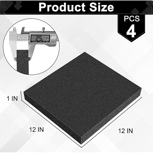 ToLanbbt Polyurethane Foam Sheets, 4P 12 x 12 x 1 Inch Cuttable Tool Box Case