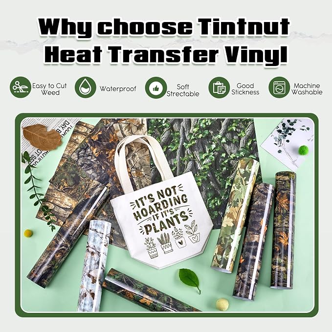 Tintnut Tree Leaf Heat Transfer Vinyl, 12 Sheets 12"x10" Iron on Vinyl | Nature