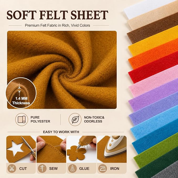 Antique Gold Large Felt Fabric 36" x 36", 1.4 mm Soft Felt Sheet, Nonwoven