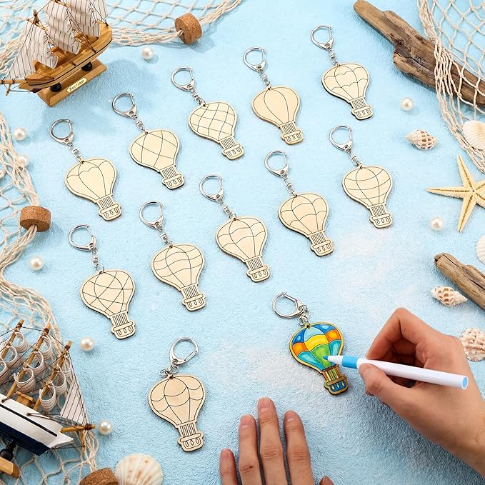 RattanView 24 Pcs Hot Air Balloon Craft Color Your Own Keychains DIY Craft
