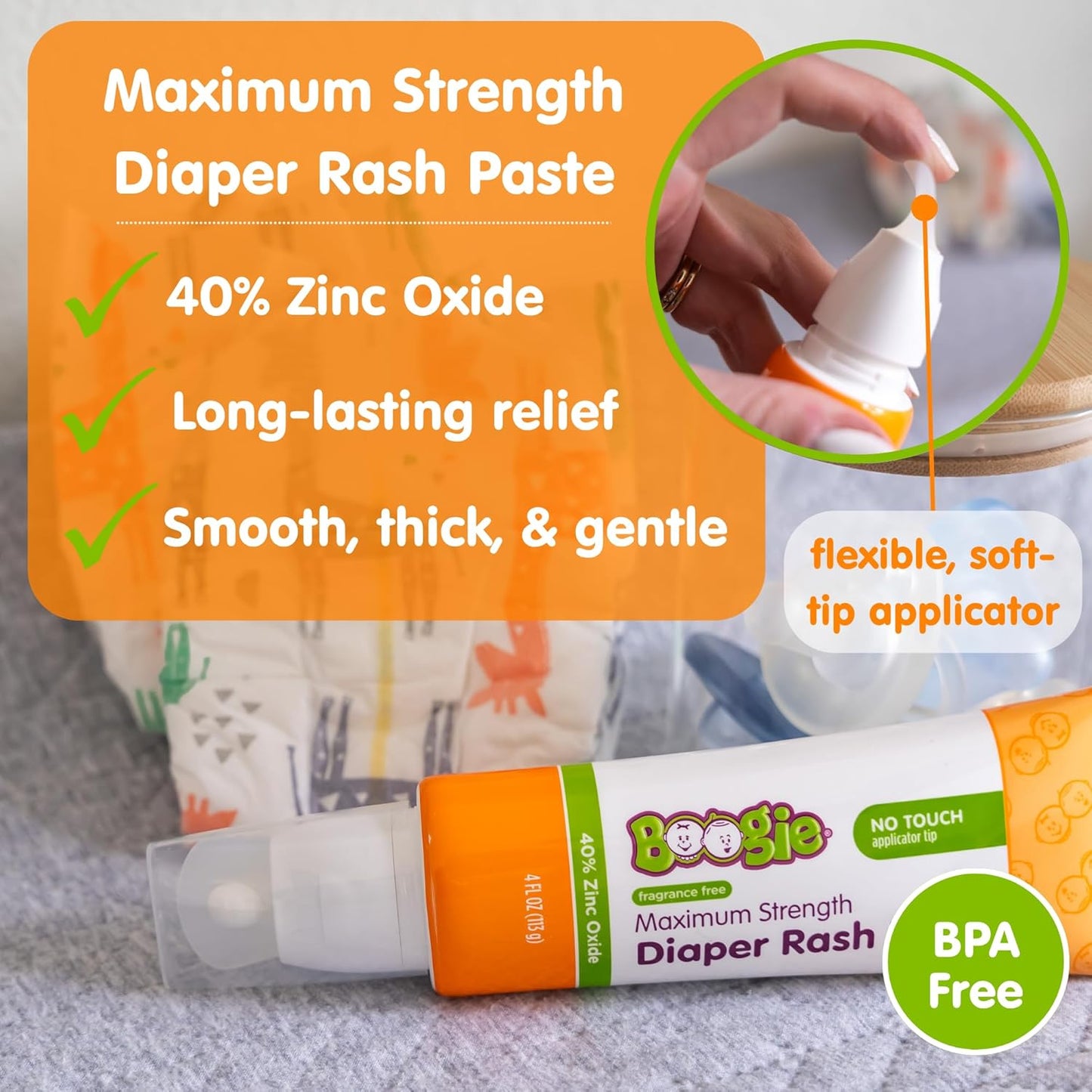 Boogie Maximum Strength Diaper Rash Bundle, Extra Strength Paste in Applicator Tube, 4 oz. + Diaper Rash Cream Spray, 1.7 oz.