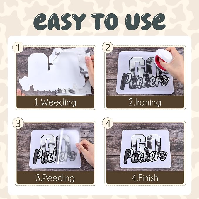 Tintnut Black Cowhide Heat Transfer Vinyl Roll, easy cut & weed, stretch