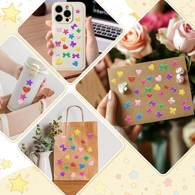 Foam Stickers, 7 Sheets 3D Glitter Foam Heart Stickers, Self-Adhesive EVA Foam