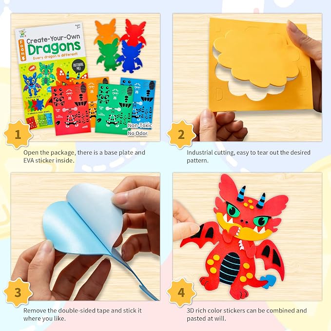 VKPI 4 Pieces EVA Foam Art Crafts Gift Kit, Creative Make Your Own Dragon