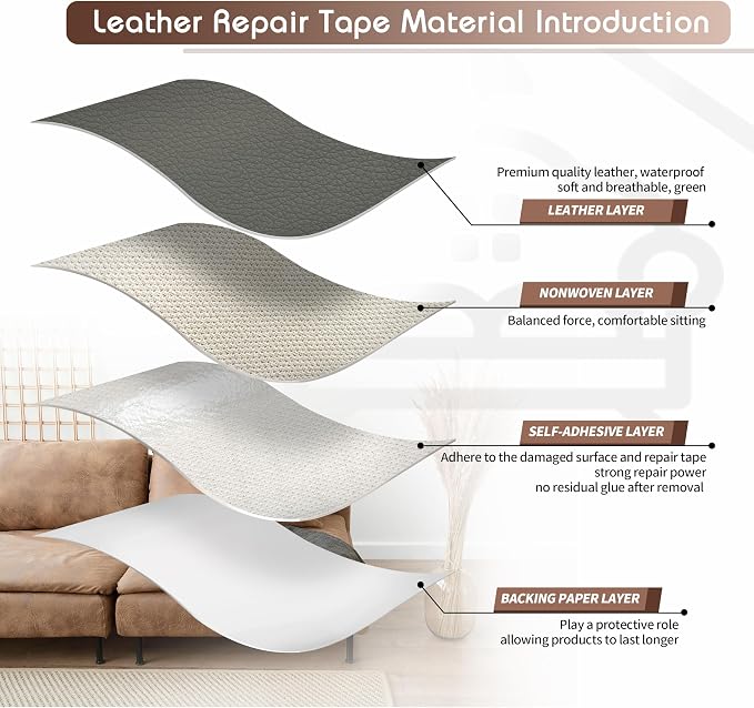 KING MOUNTAIN Leather Repair Patch, 12 x 60 Inches self Adhesive Leather Repair