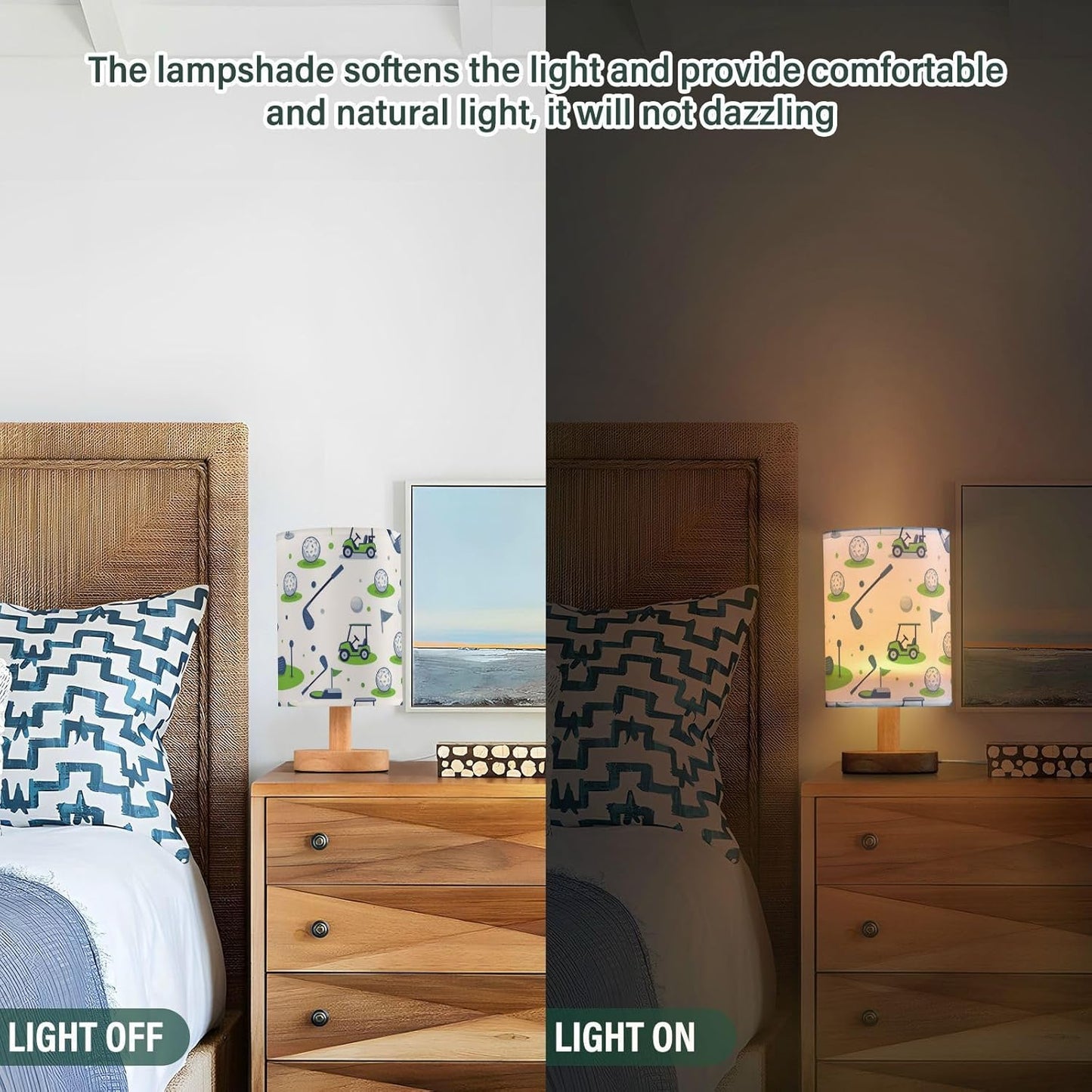 Golf Ball Flag Car Table Lamp for Bedroom Bedside Lamp Desk Lamps Cylinder Nightstand Lamp for Living Room Office Decor