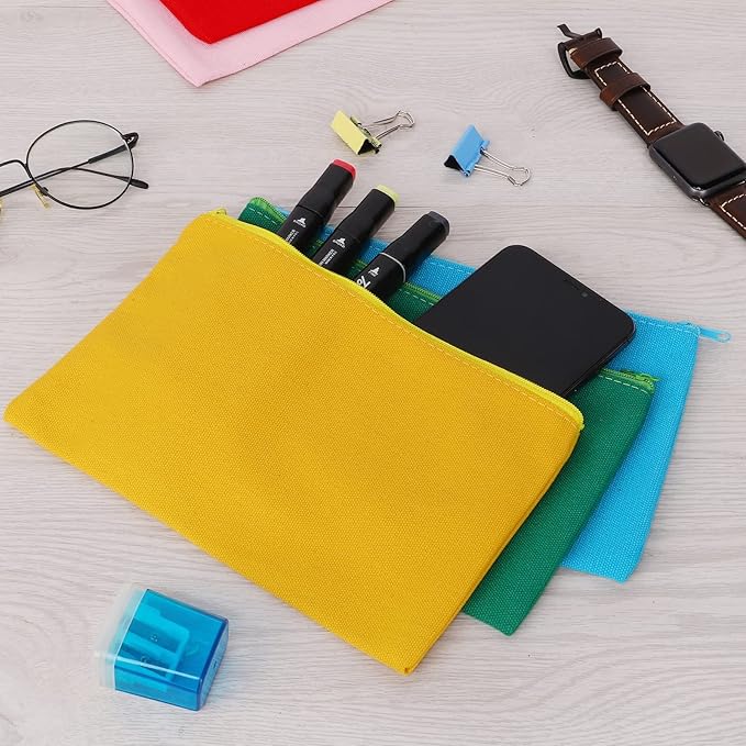 12 Pieces Cotton Canvas Makeup Bag, Blank DIY Craft Bag