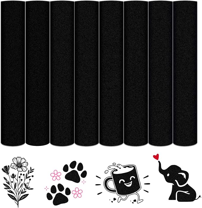 HTVSTD Black Flock HTV Heat Transfer Vinyl 8pcs 12×10in Iron on Vinyl |