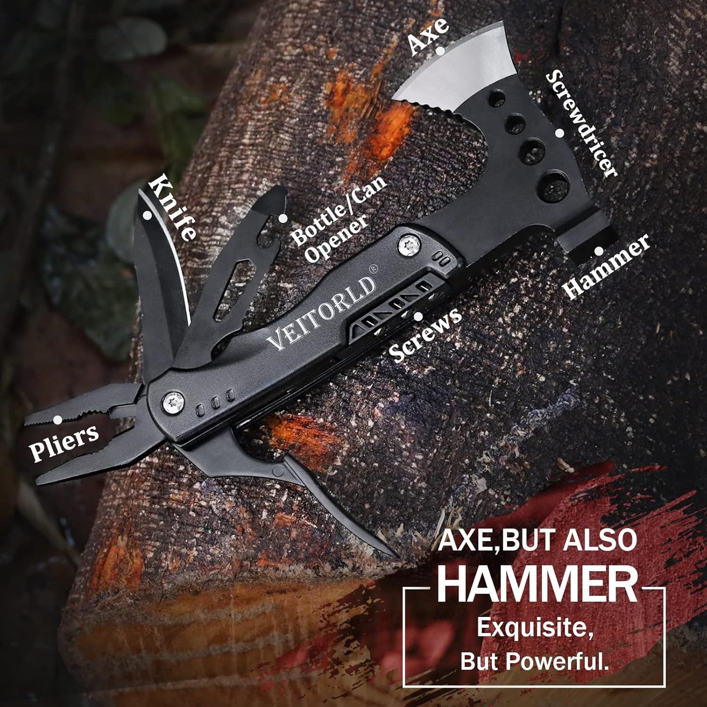 VEITORLD Christmas Stocking Stuffers, Gifts for Men Dad Husband, Unique Anniversary Birthday Gifts Idea for Him, Multitool Axe Hammer Camping Accessories, Cool Hunting Fishing Hiking Presents