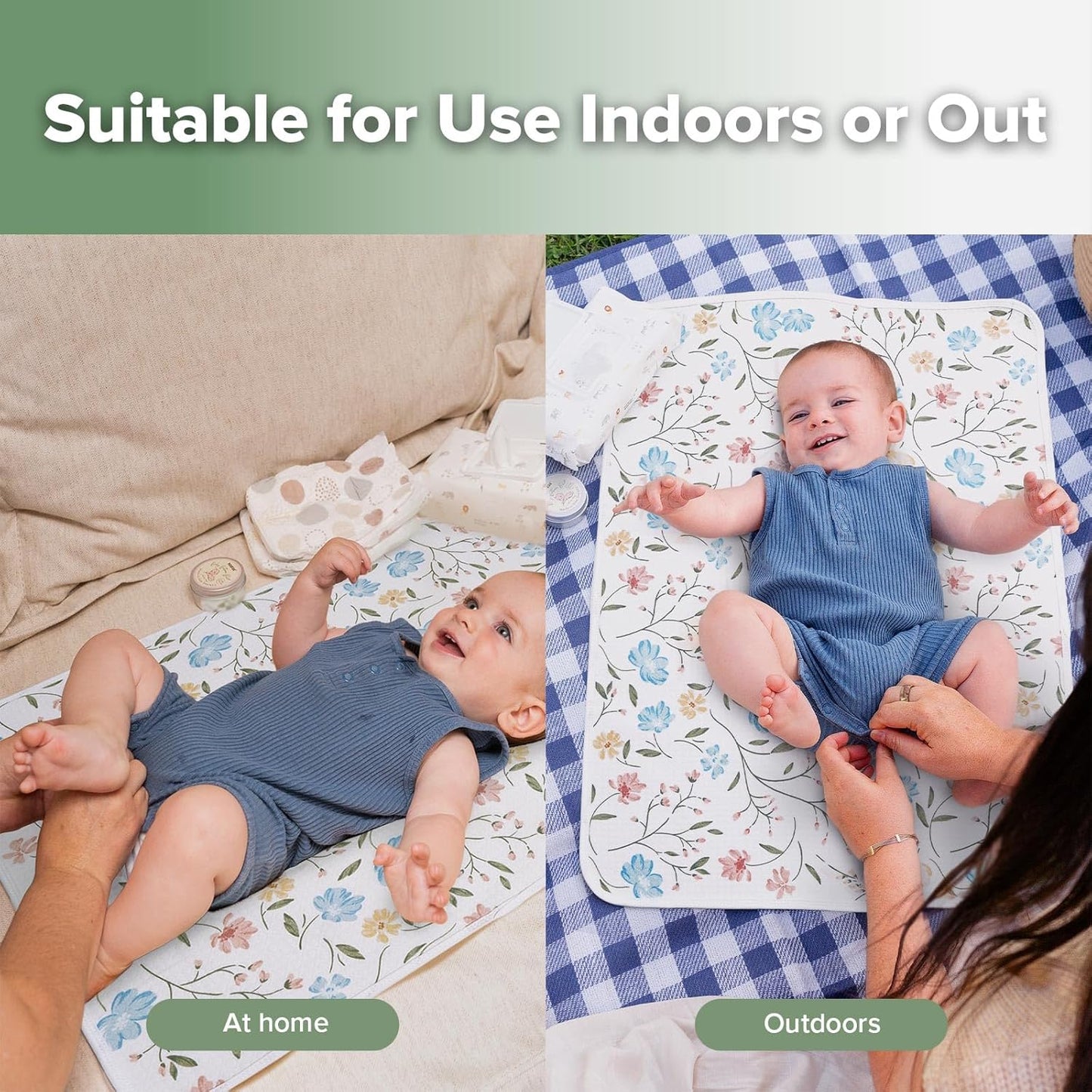 haakaa Waterproof Changing Pad Liners, 100% Cotton, Soft & Breathable (1pc, 19.5" x 27.5" Garden Flow)
