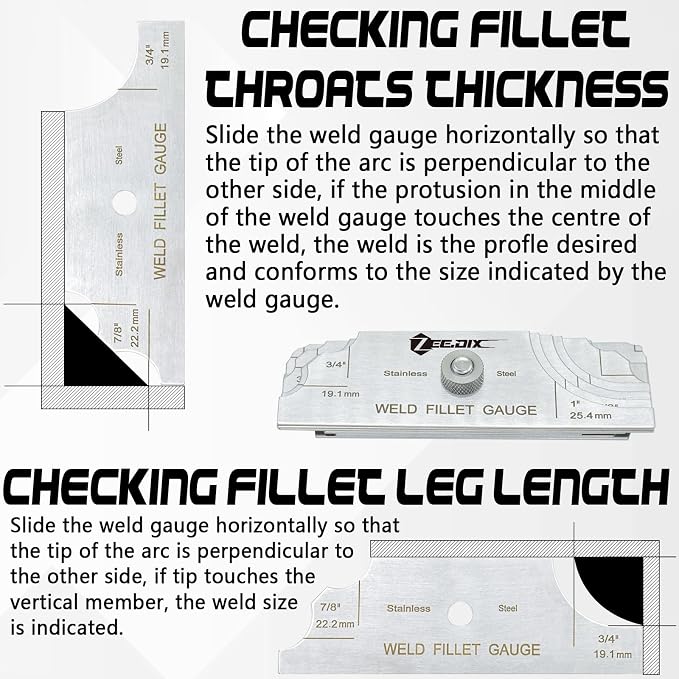ZeeDix Metal Fillet Weld Gauge Set | Stainless Steel Welding Inspection Gauge